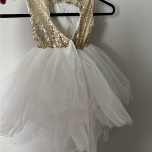 Gold Sequin and White Tulle Dress